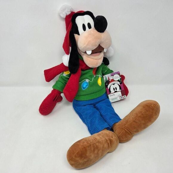 DISNEY 2017 GOOFY CHRISTMAS HOLIDAY PLUSH 20" TALL LIGHT UP SWEATER NEW BATTERY - Picture 1 of 9
